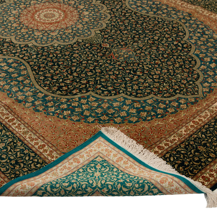 Antique Persian, Green Silk Qum Rug - 6' x 9' Default Title