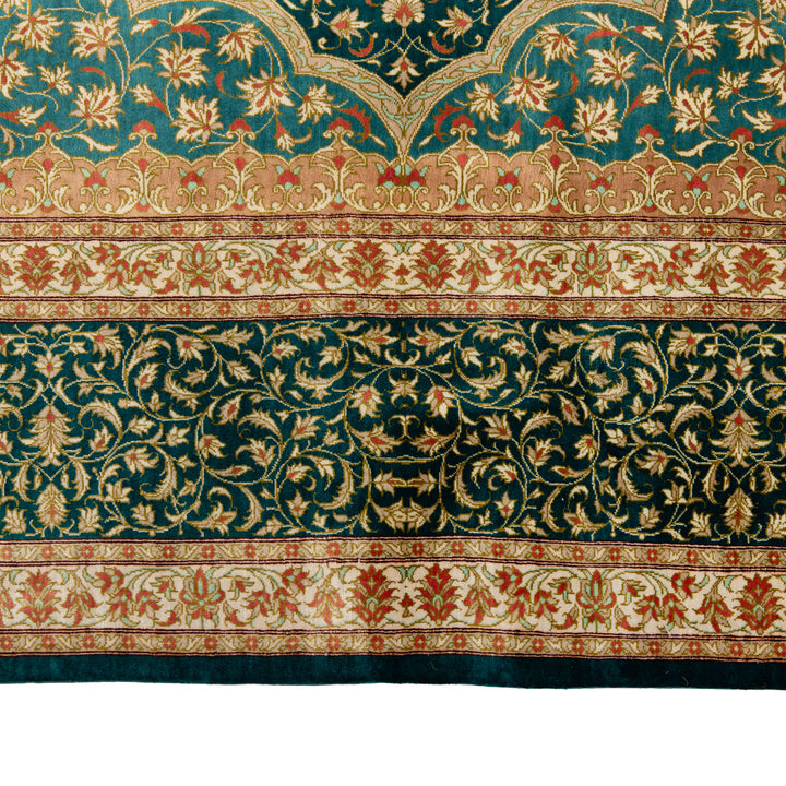 Antique Persian, Green Silk Qum Rug - 6' x 9' Default Title