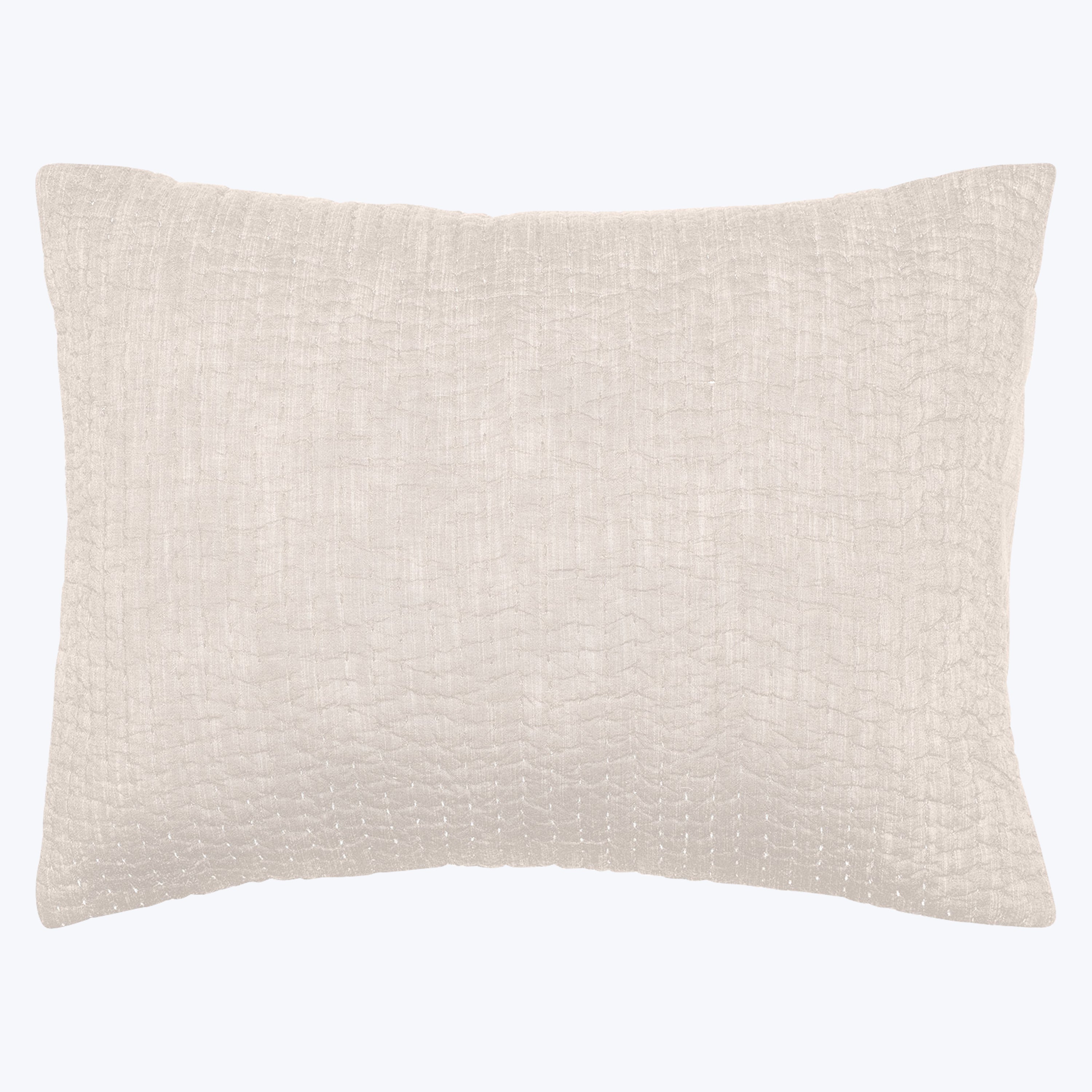 Neutral rectangular throw pillow with textured fabric in light beige.