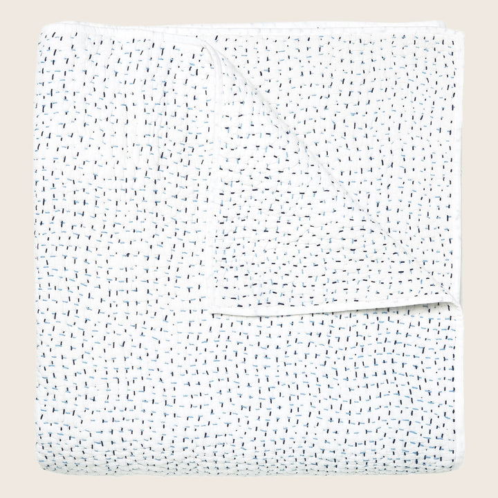 Hand Stitched Coverlet & Sham, Light Indigo Coverlet / Twin