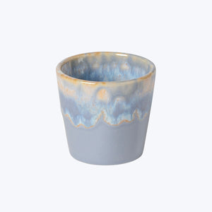 Rounded ceramic pot with green and blue wave-like glaze - hover