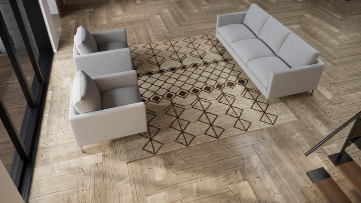 Brown & Beige Zameen Wool Rug - 8'11" x 9'10"