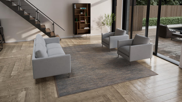 Blue Zameen Solid Modern Wool Rug - 9'6" x 11'10"