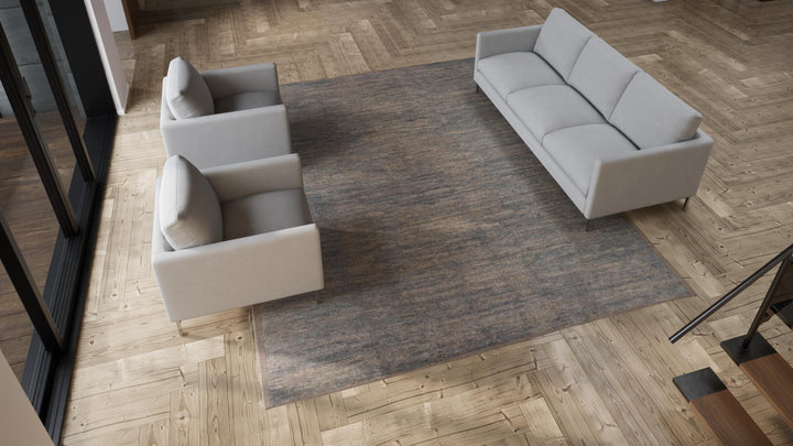 Blue Zameen Solid Modern Wool Rug - 9'6" x 11'10"