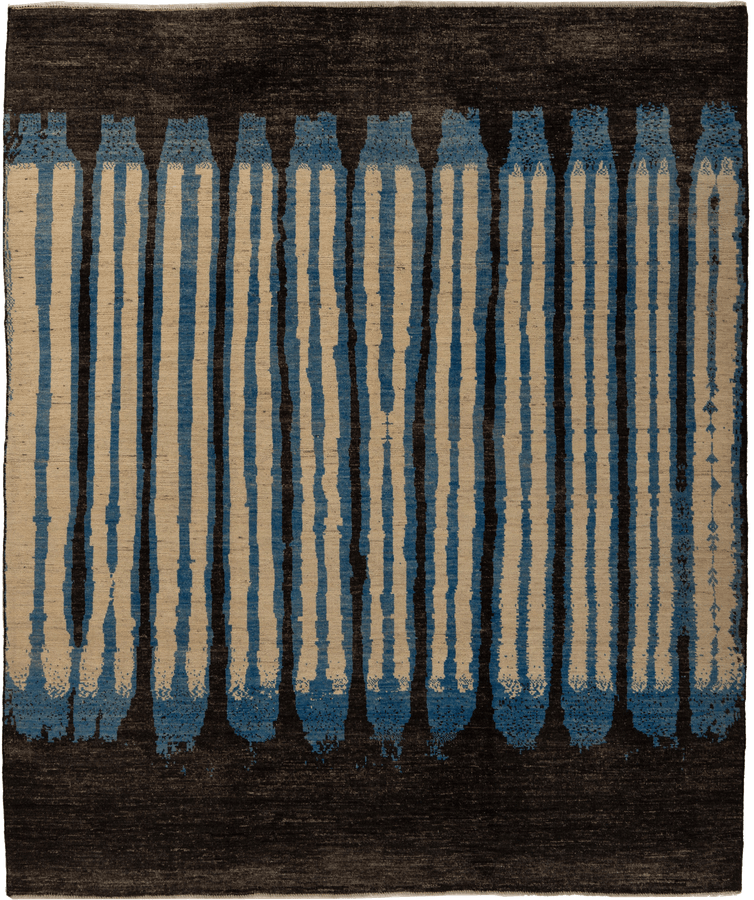 Blue & Black Zameen Modern Wool Rug - 8'7