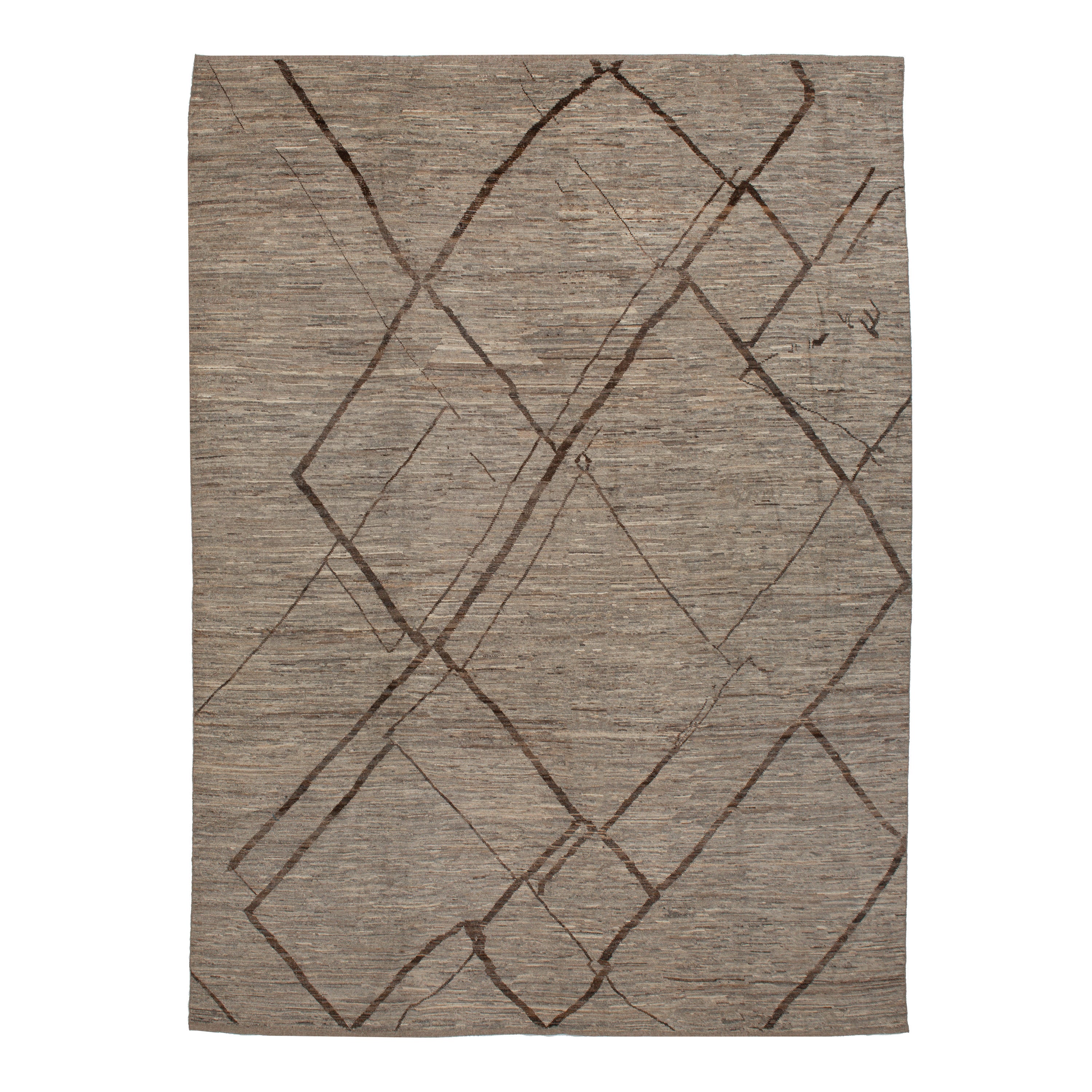 Zameen Brown Geometric Modern Wool Rug - 10'4" x 14'2" Default Title