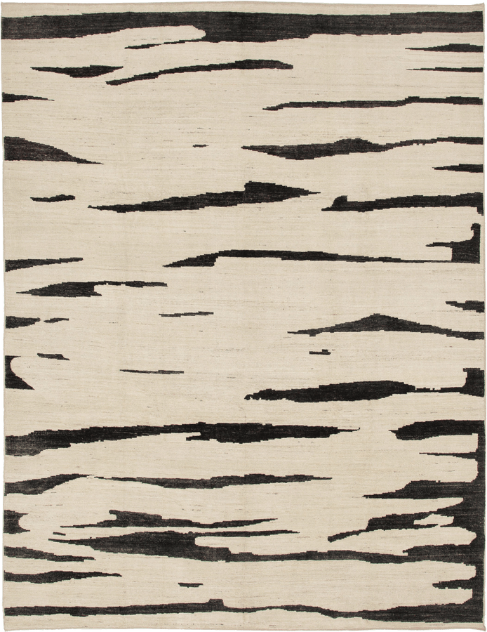 Black and White Zameen Transitional Wool Rug - 9'5