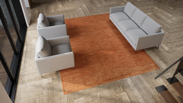 Orange Zameen Transitional Wool Rug - 9'4" x 12'