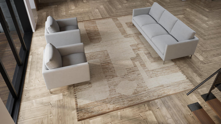 Brown Zameen Transitional Wool Rug - 9'1" x 12'11"