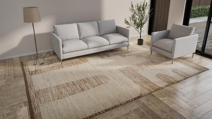 Brown Zameen Transitional Wool Rug - 9'1" x 12'11"