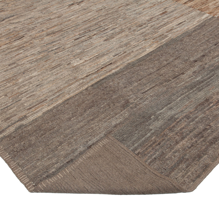 Zameen Brown and Grey Colorblock Wool Rug - 10'3" x 14' Default Title