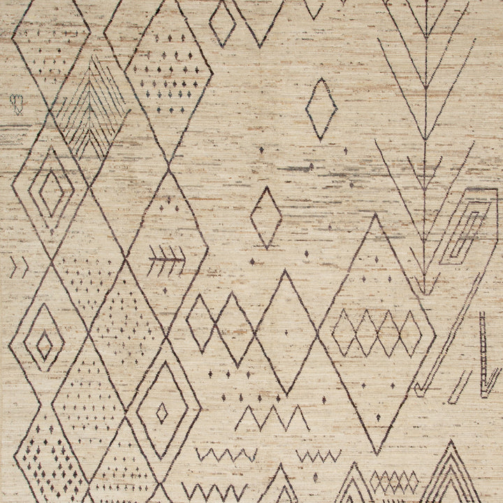 Zameen Cream and Brown Geometric Wool Rug - 10'2" x 14'2" Default Title