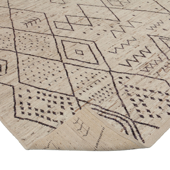 Zameen Cream and Brown Geometric Wool Rug - 10'2" x 14'2" Default Title