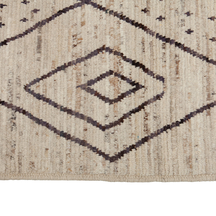 Zameen Cream and Brown Geometric Wool Rug - 10'2" x 14'2" Default Title