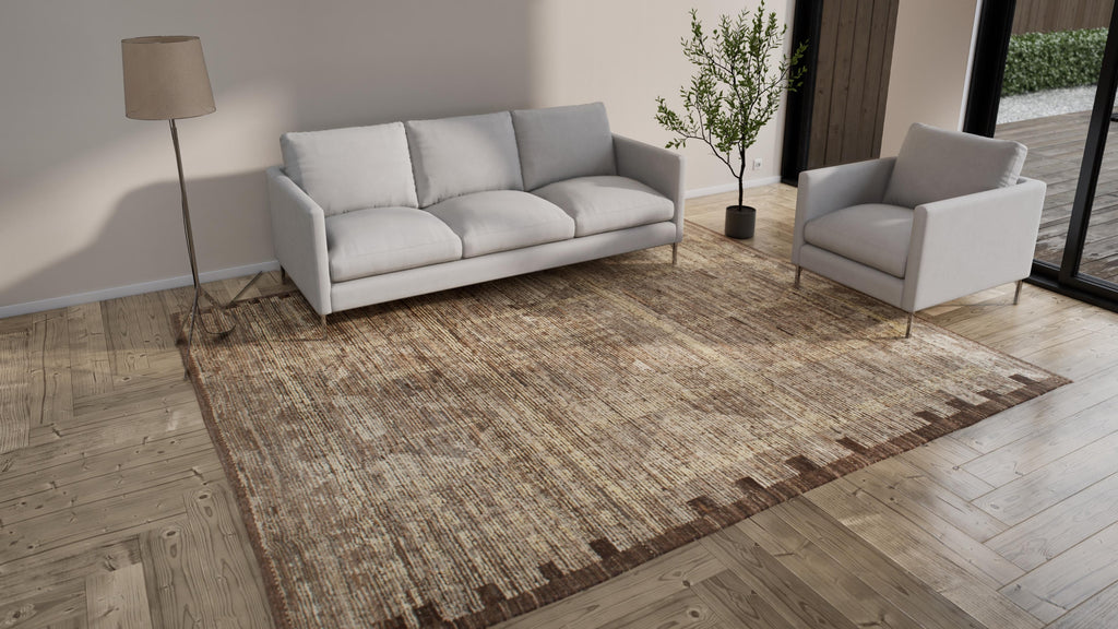 Brown Distressed Zameen Wool Rug - 9'3" x 11'2"