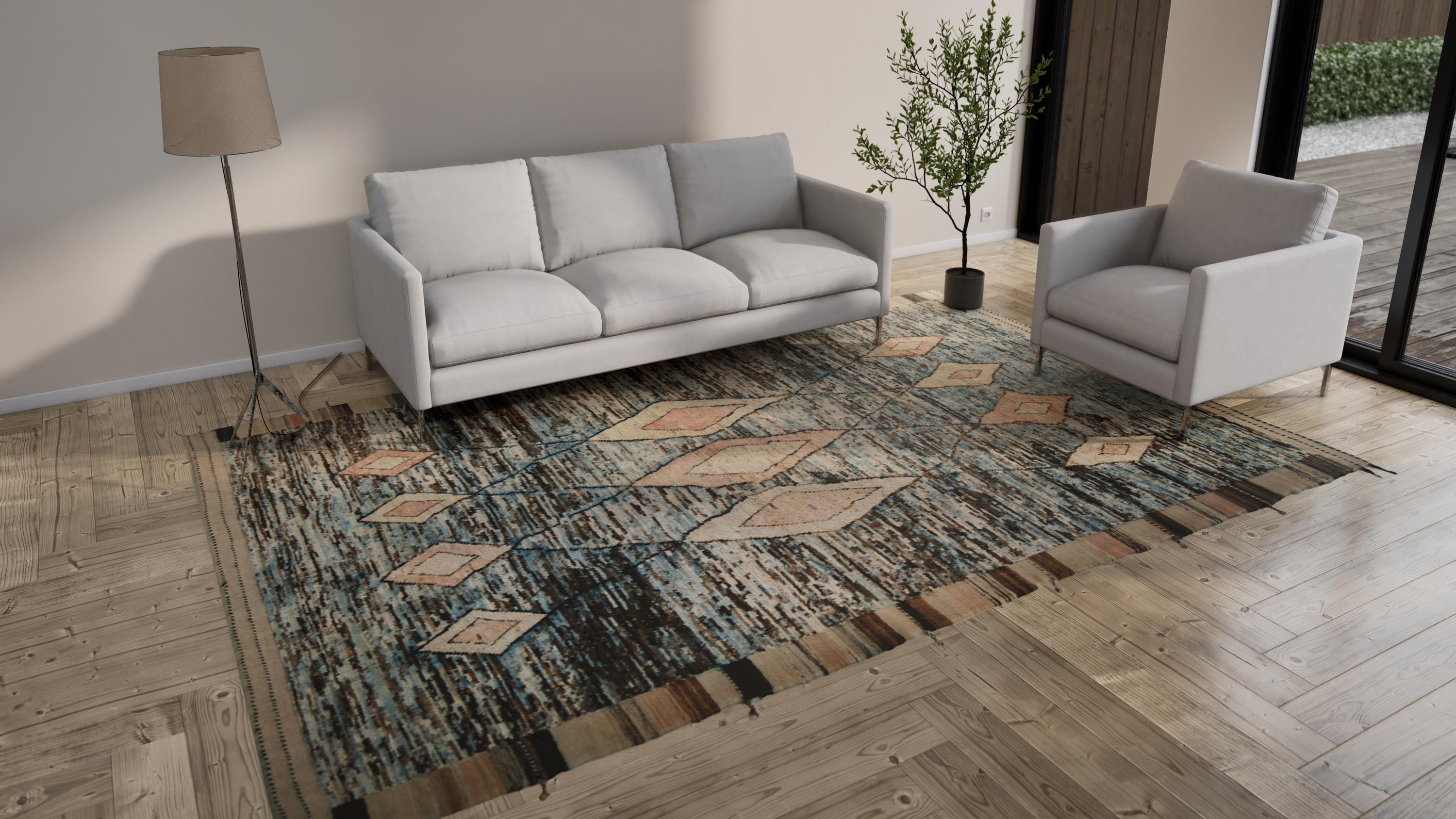 Blue Zameen Transitional Wool Rug- 8'6" x 12'3"