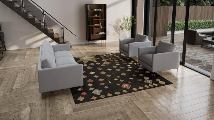 Black Multicolored Zameen Transitional Wool Rug - 8'5" x 10'