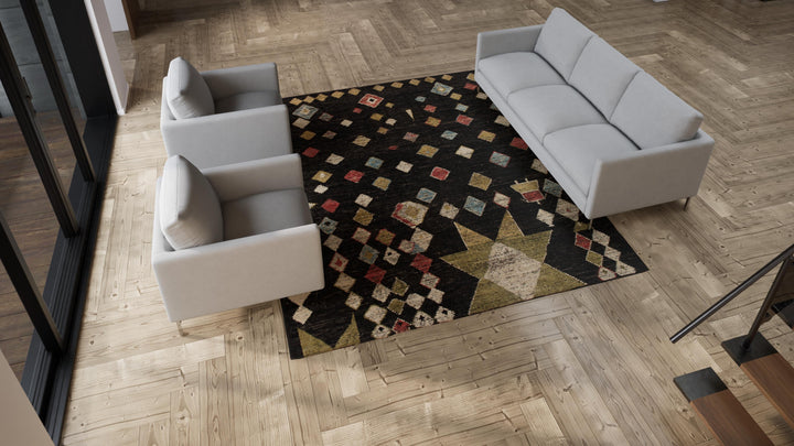 Black Multicolored Zameen Transitional Wool Rug - 8'5" x 10'