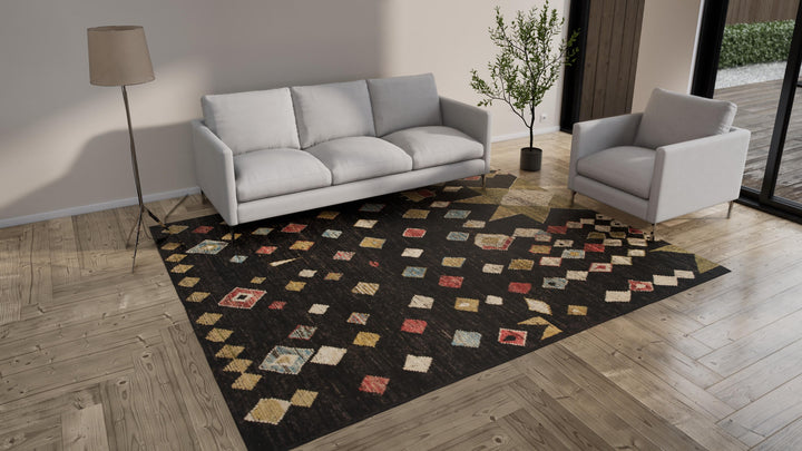 Black Multicolored Zameen Transitional Wool Rug - 8'5" x 10'