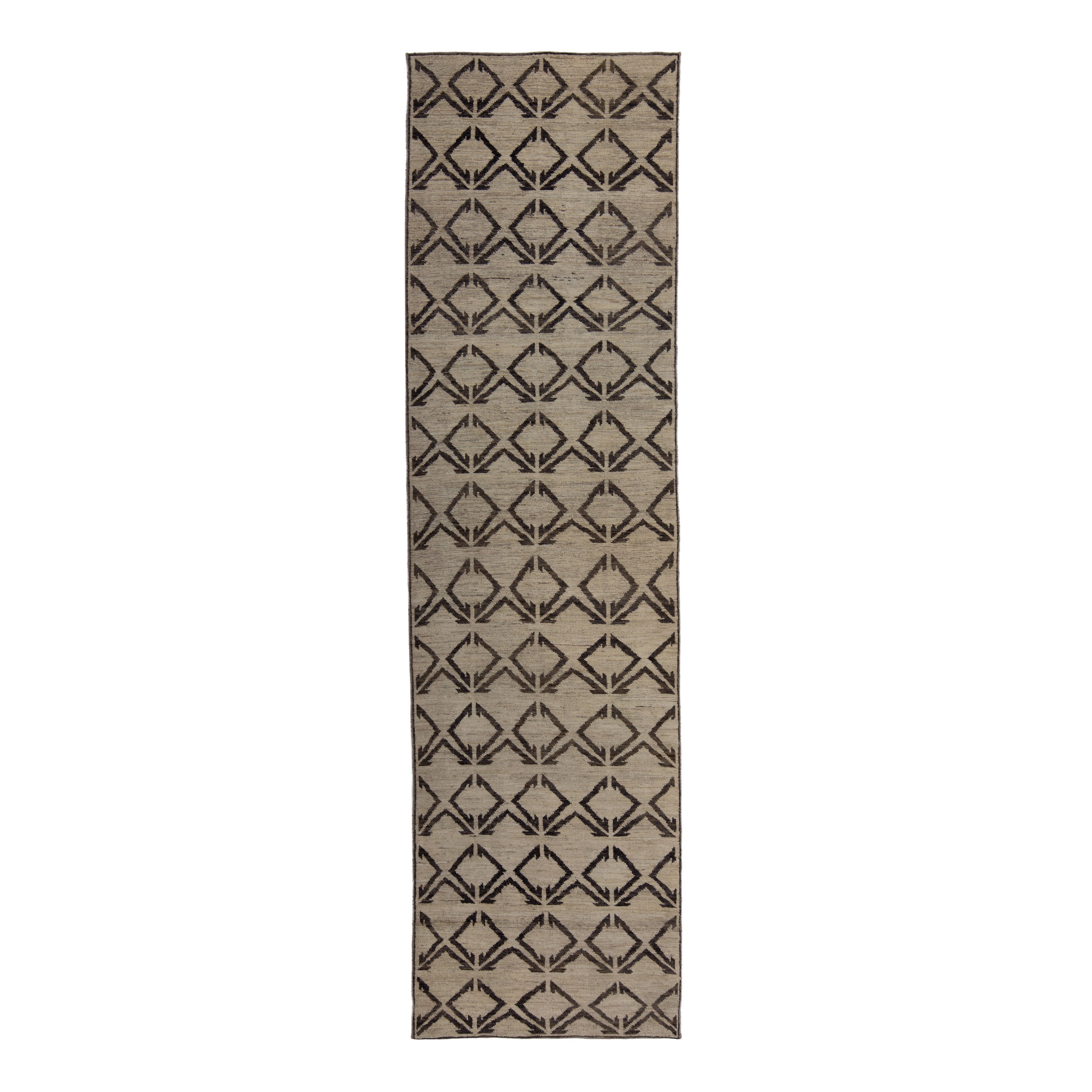 Zameen Patterned Modern Wool Rug - 3'7" x 13'7"