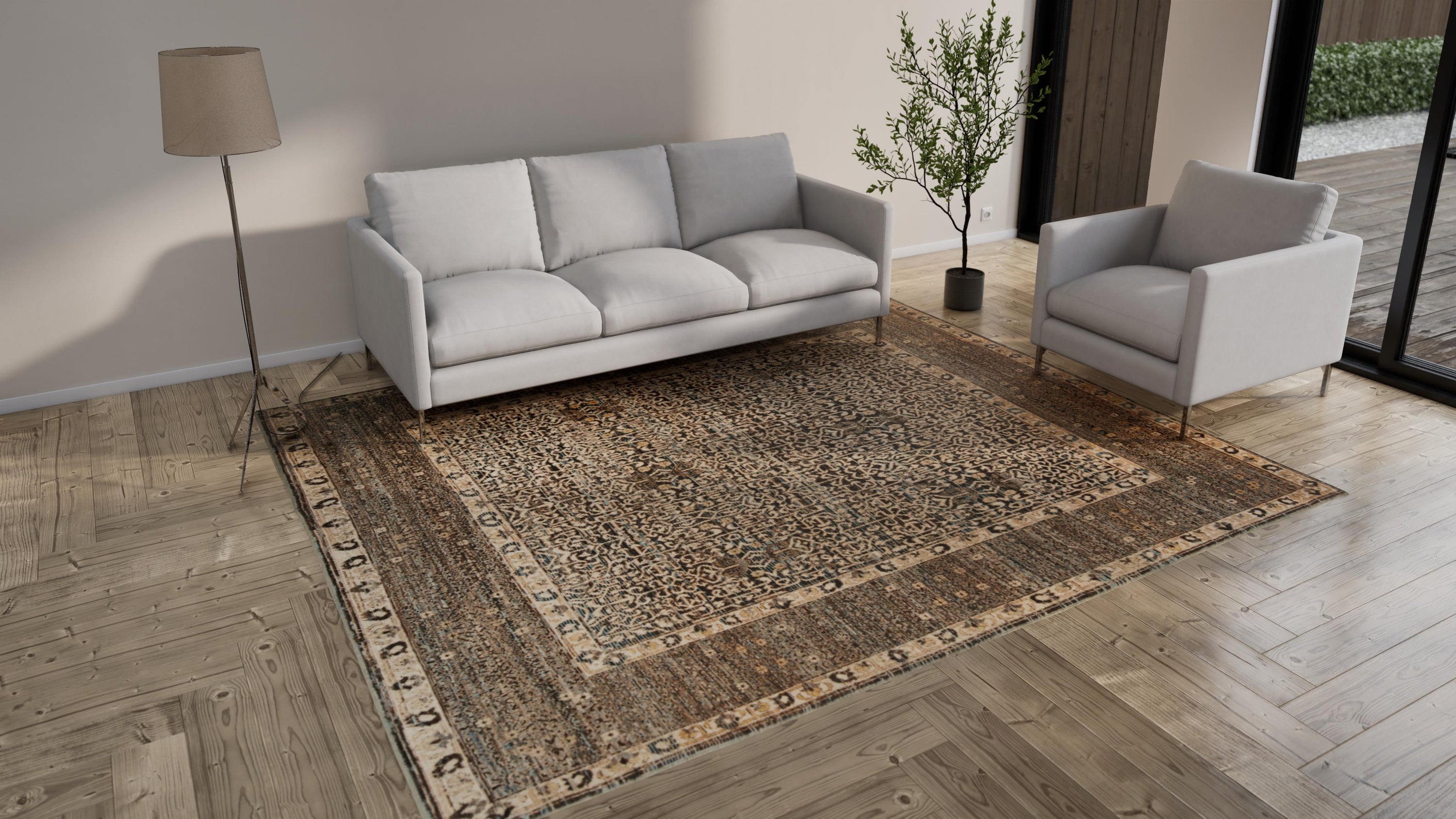 Brown Zameen Transitional Wool Rug - 8'7" x 10'4"