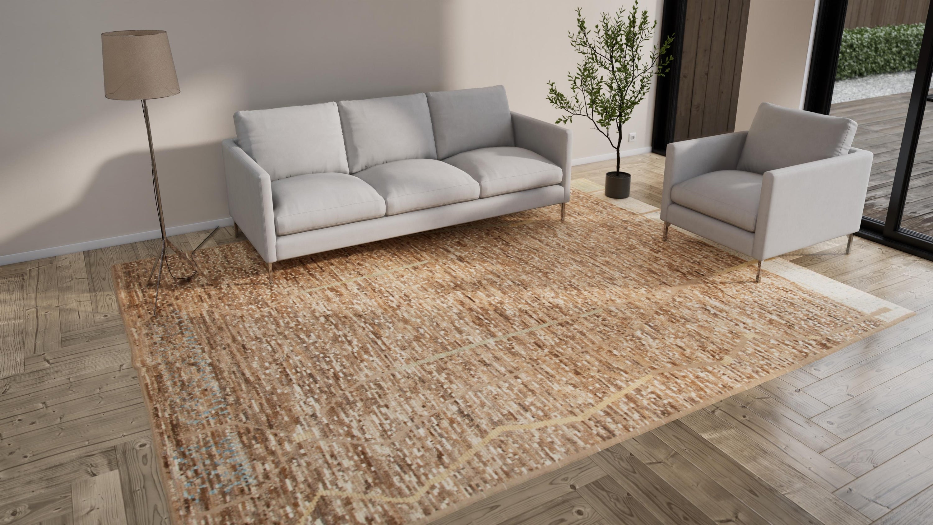 Brown Zameen Transitional Wool Rug - 9'6" x 12'3"