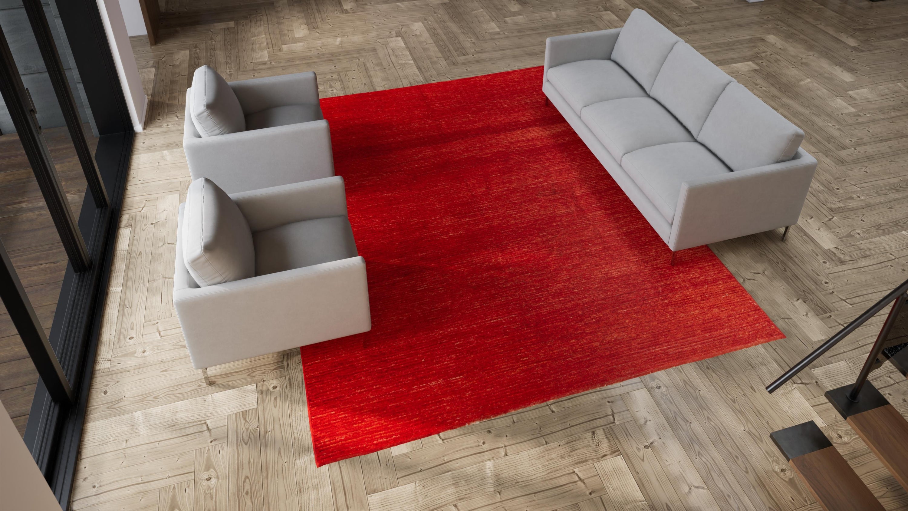 Red Zameen Transitional Wool Rug - 9'1" x 11'10"