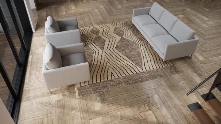 Black and White Zameen Modern Wool Rug - 8'10" x 9'7"