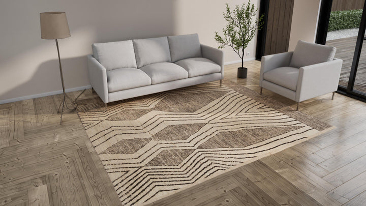 Black and White Zameen Modern Wool Rug - 8'10" x 9'7"