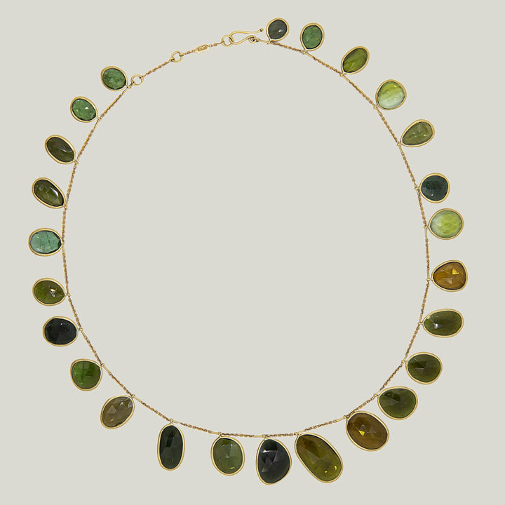 Olive Tourmaline Slices Fringe Necklace (25)
