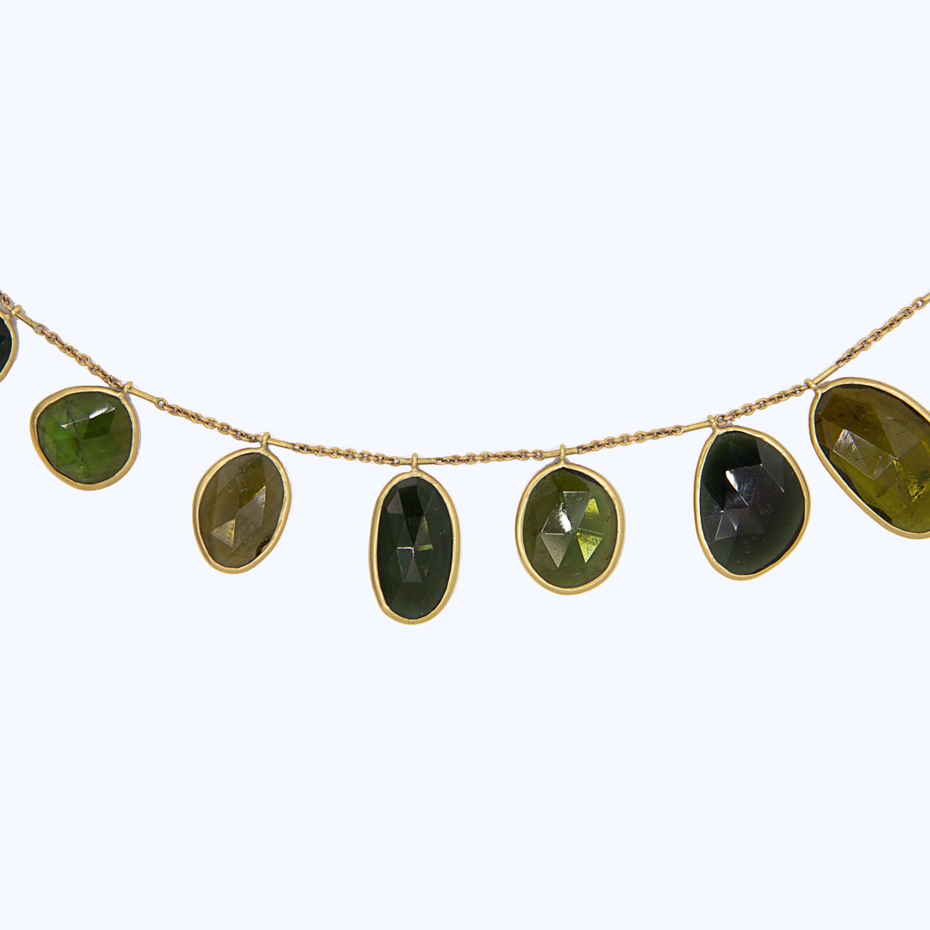 Olive Tourmaline Slices Fringe Necklace (25)