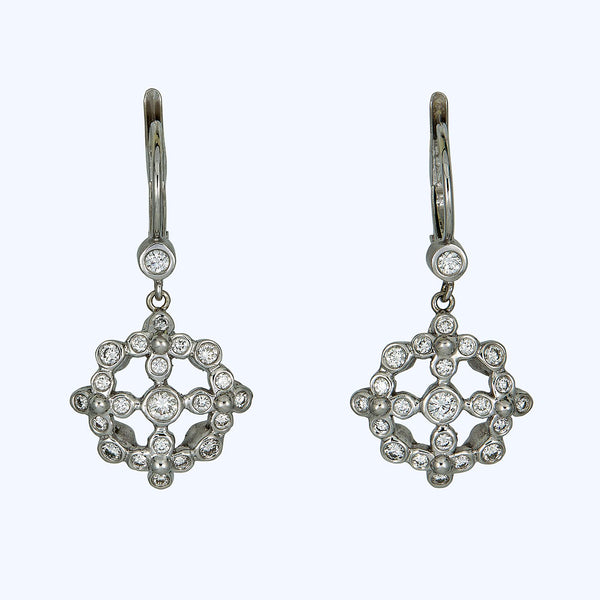 White Gold Diamond Circle Cross Earrings