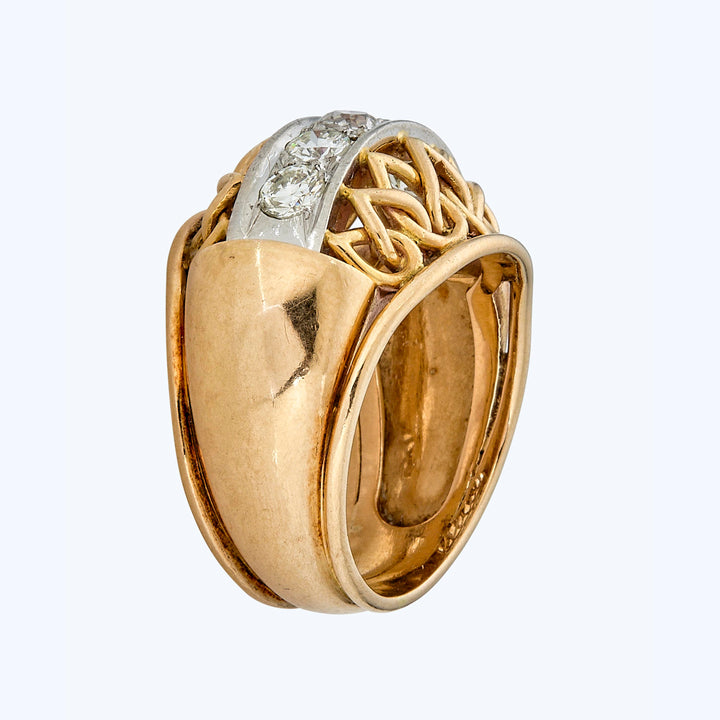1950s French gold and diamond filigree ring