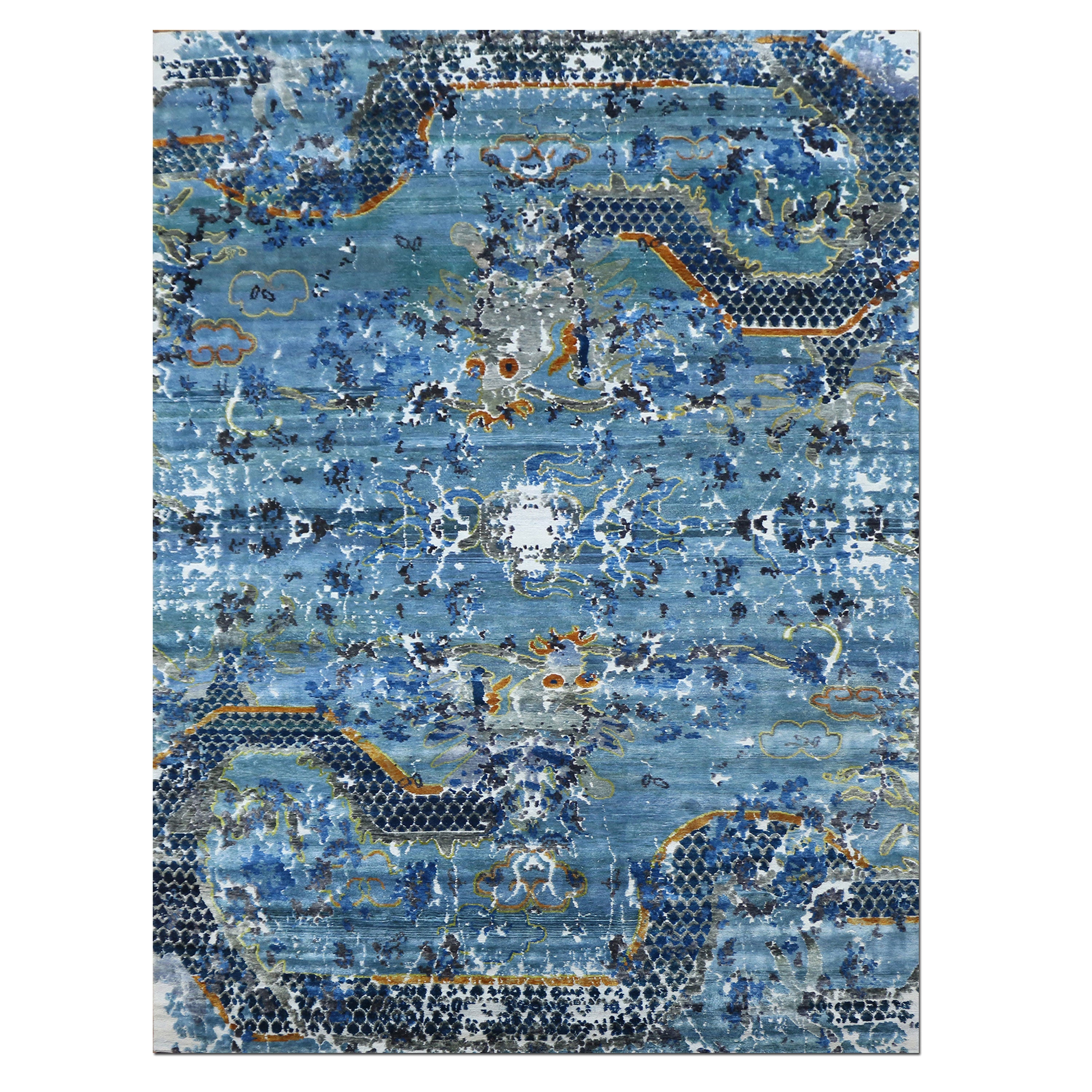 Blue Tibetan Silk Rug - 9' x 12'4"