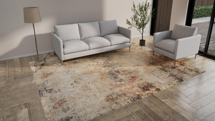 Brown and Grey Samoke Transitional Wool Silk Rug - 9' x 11'9"