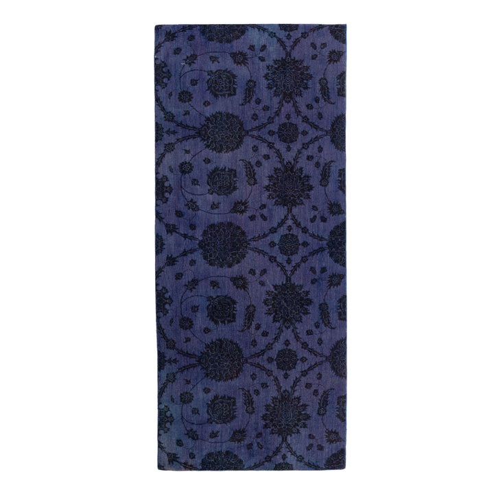 Purple Patterned Wool Rug - 3'3" x 8'2"