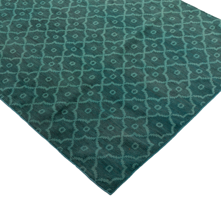 Blue Patterned Wool Rug - 3'10" x 8'