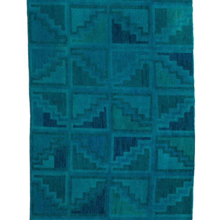 Blue Patterned Wool Rug - 3'1" x 8'9"