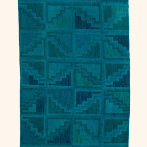 Blue Patterned Wool Rug - 3'1" x 8'9" - hover
