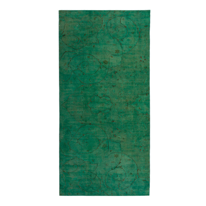 Green Patterned Wool Rug - 3'10" x 8'4"