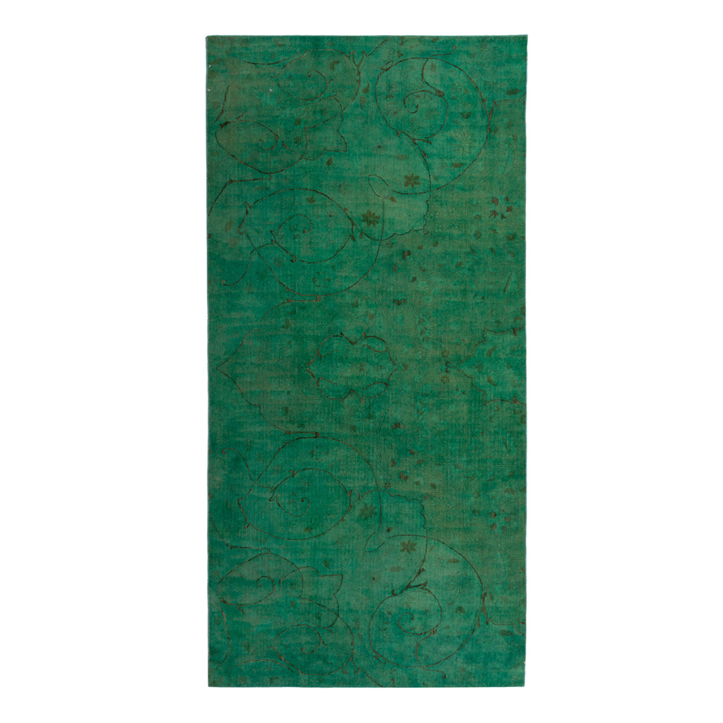 Green Patterned Wool Rug - 3'10" x 8'4"