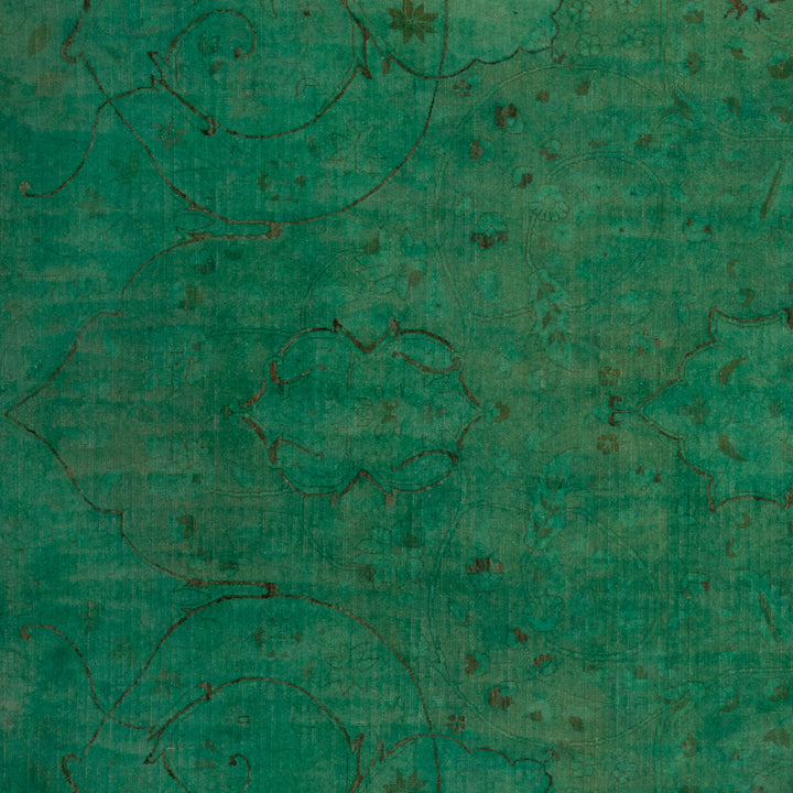 Green Patterned Wool Rug - 3'10" x 8'4"