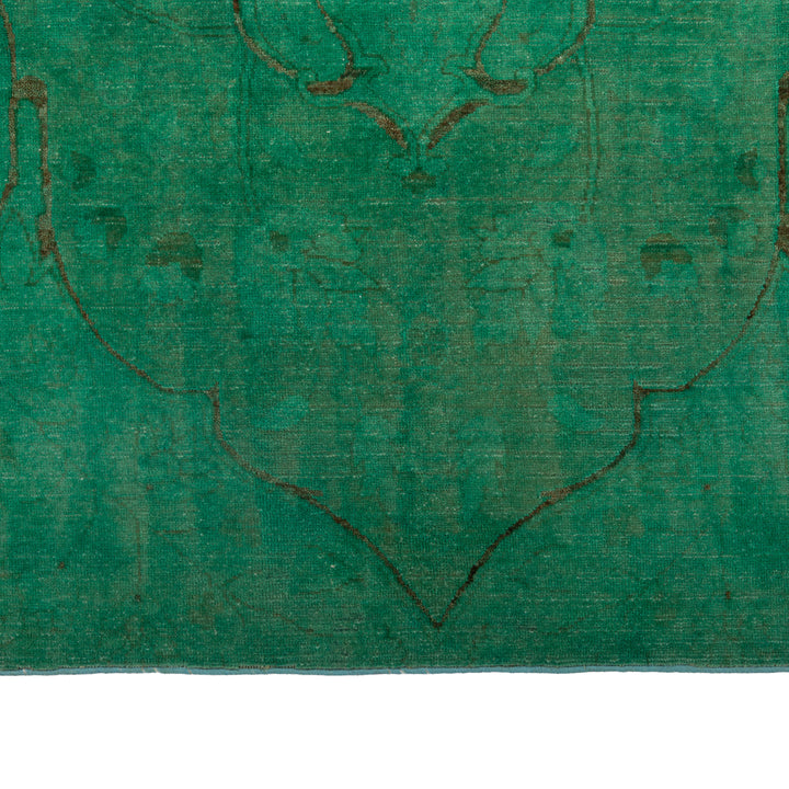 Green Patterned Wool Rug - 3'10" x 8'4"