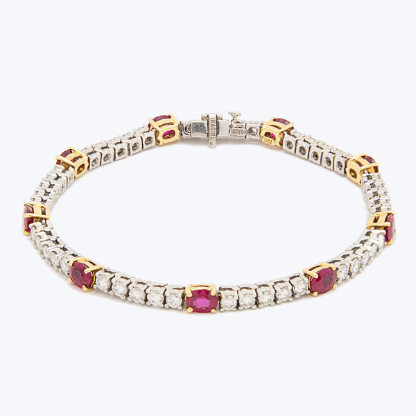 Platinum & 18k Gold Ruby Diamond Line Bracelet
