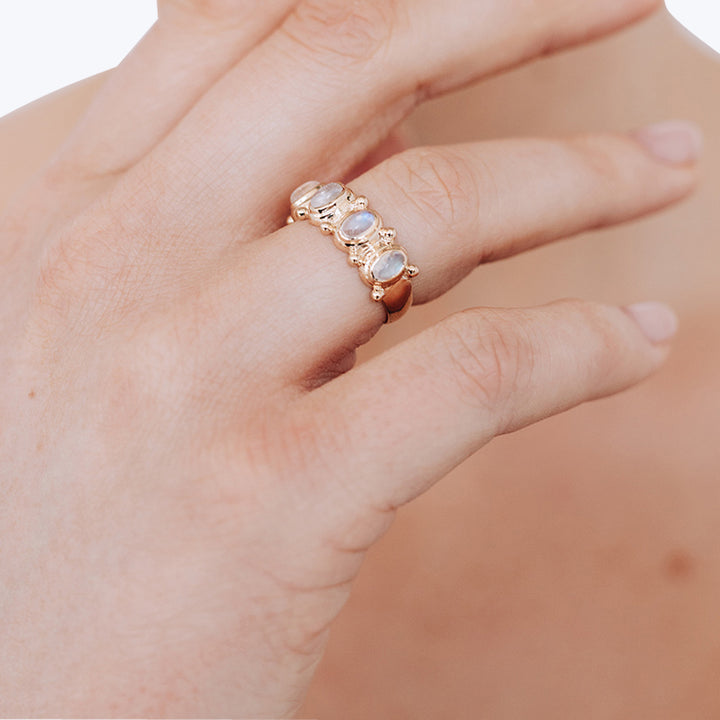 Dew Drop Cabochon Moonstone Ring, 14k Yellow Gold