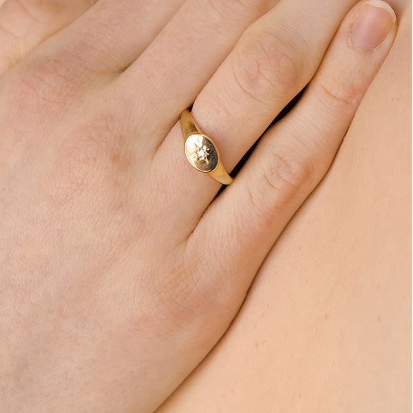 Aztec Diamond Signet Ring, 14k Yellow Gold