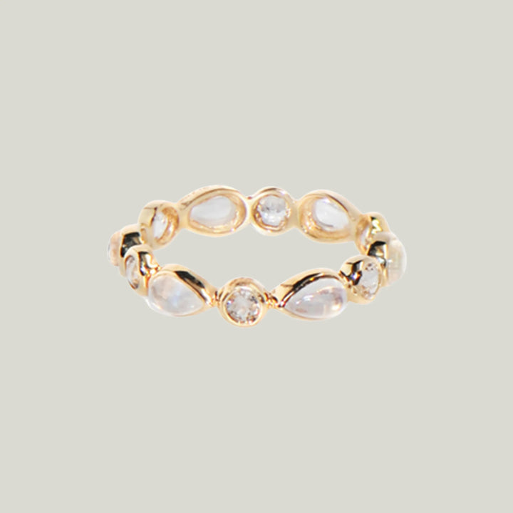 Classique Moonstone + Clear Topaz Ring, 14K Yellow Gold