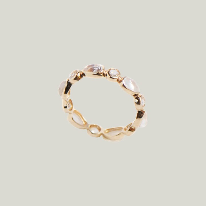 Classique Moonstone + Clear Topaz Ring, 14K Yellow Gold