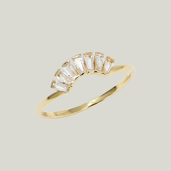 Cleo Deco White Topaz Ring, 14k Yellow Gold