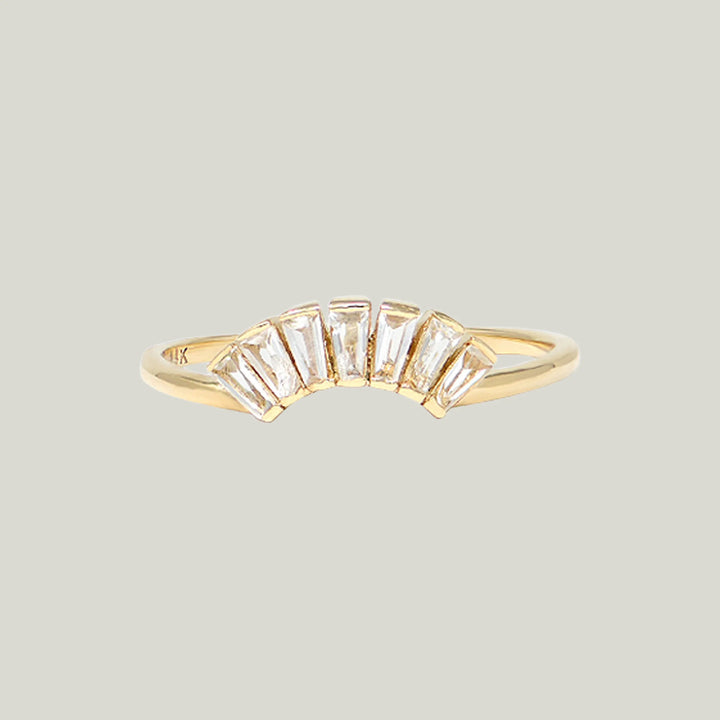 Cleo Deco White Topaz Ring, 14k Yellow Gold